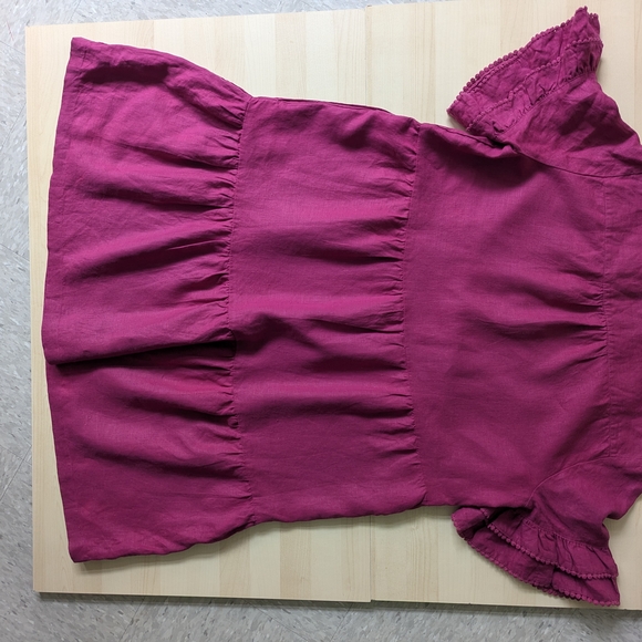 Chico's Magenta Pink Ruffle Sleeve Linen Roll Midi Dress - Picture 8 of 15